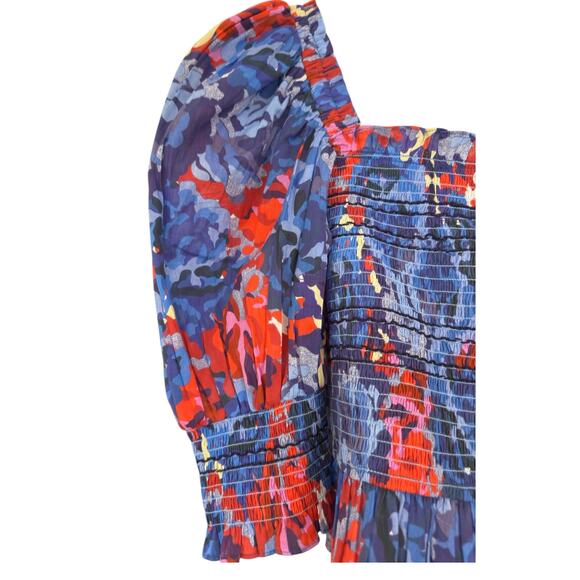 Ro's Garden Trinity Smocked Floral Top Blouse XS Blue | NEW $165 - Picture 4 of 6